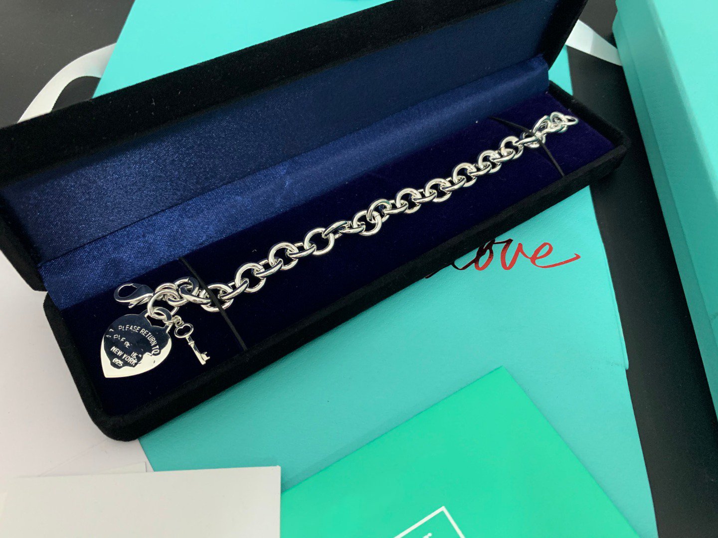 TIFFANY KEY HEART CARD CHUNKY INTERLOCKING BRACELET LENGTH