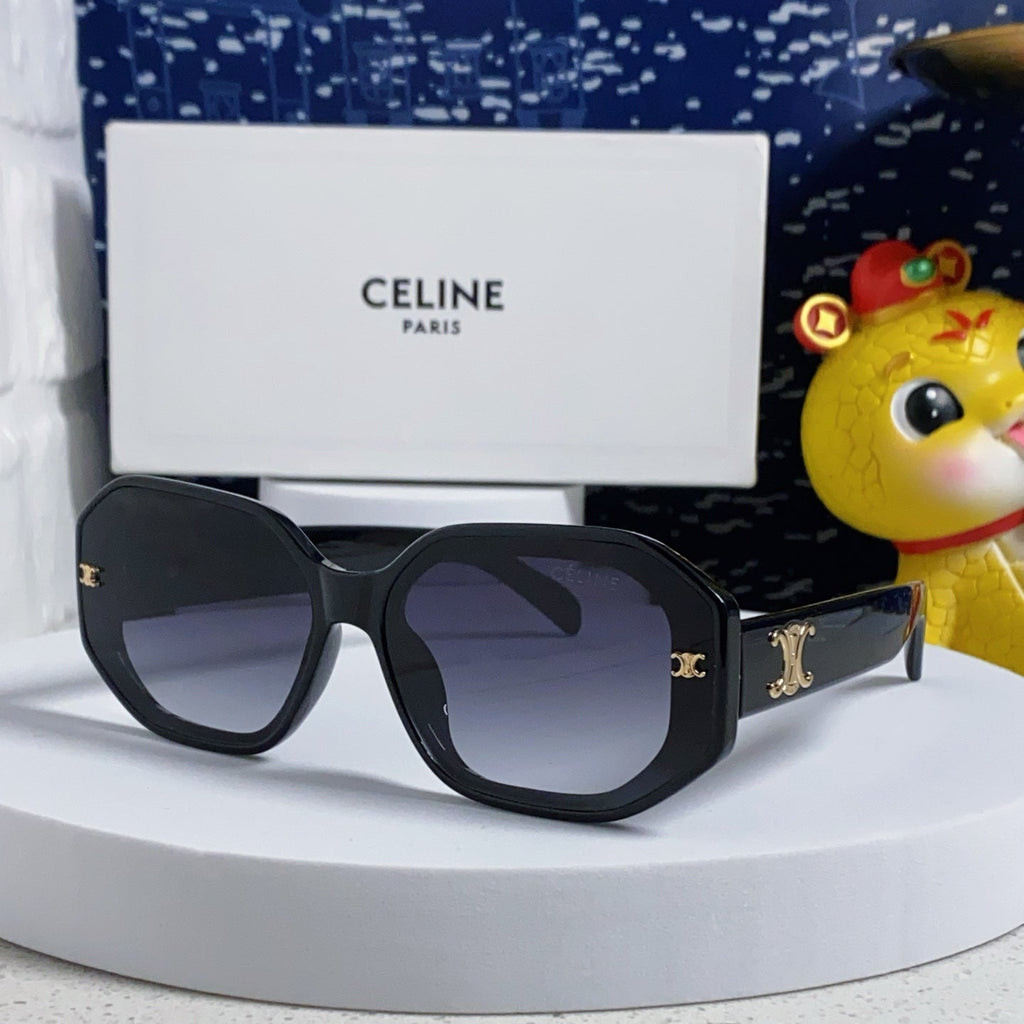 CELINE TRIOMPHE SQUARE SUNGLASS 566743 IN BLACK ACETATE GRADIENT SMOKE LENSES