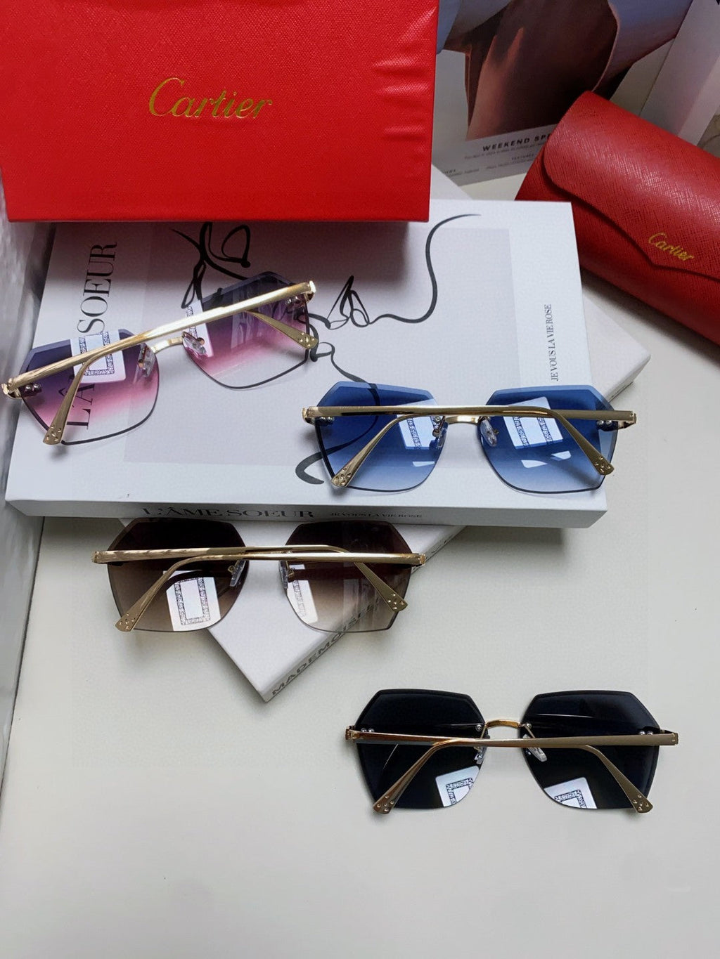 PANTHÈRE RIMLESS GEOMETRIC FRAME SUNGLASSES 539743 IN METAL